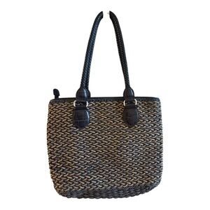 Brighton Blue & Tan Straw Weave Purse